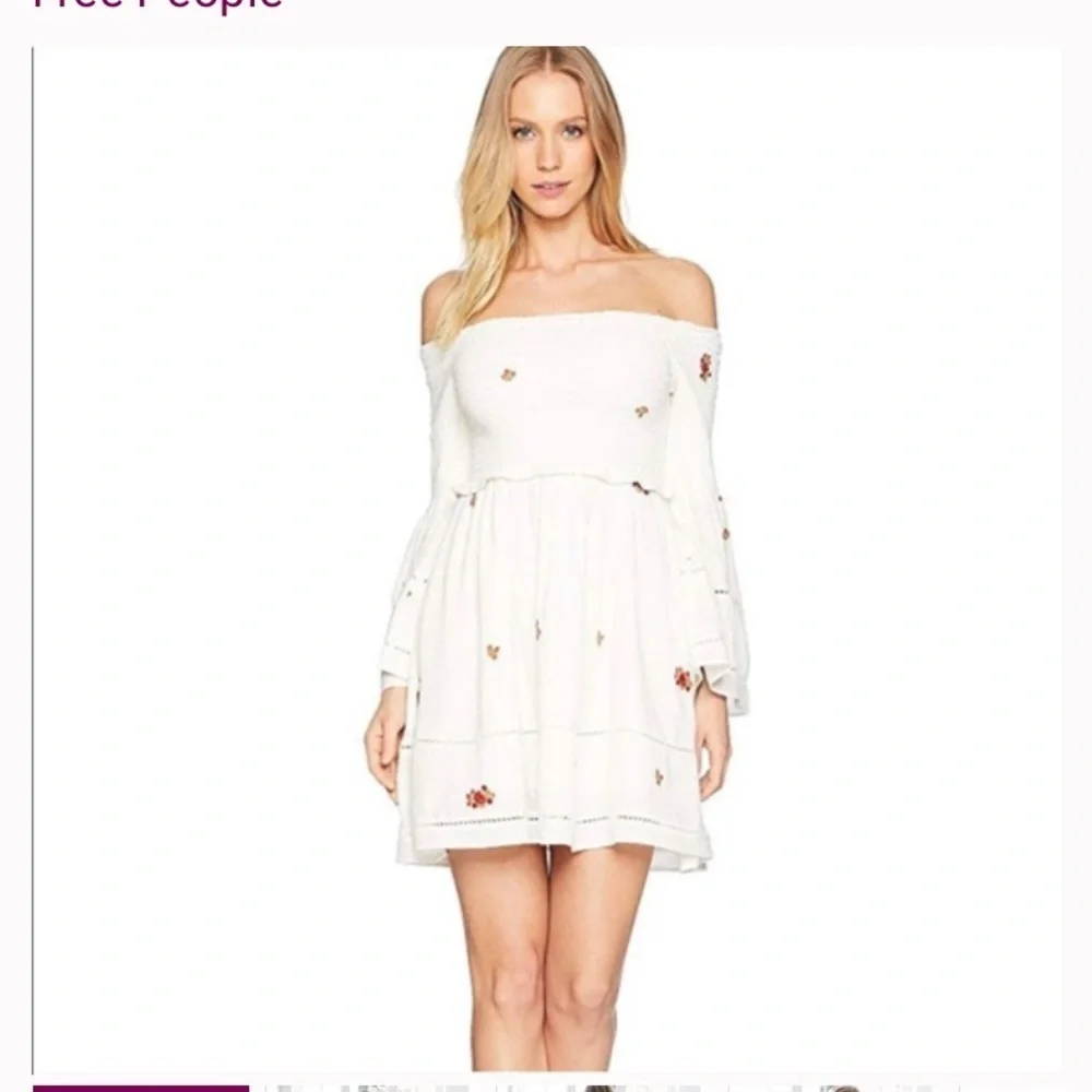 Nwt counting daisy’s free people white red embroidered floral spring dress boho